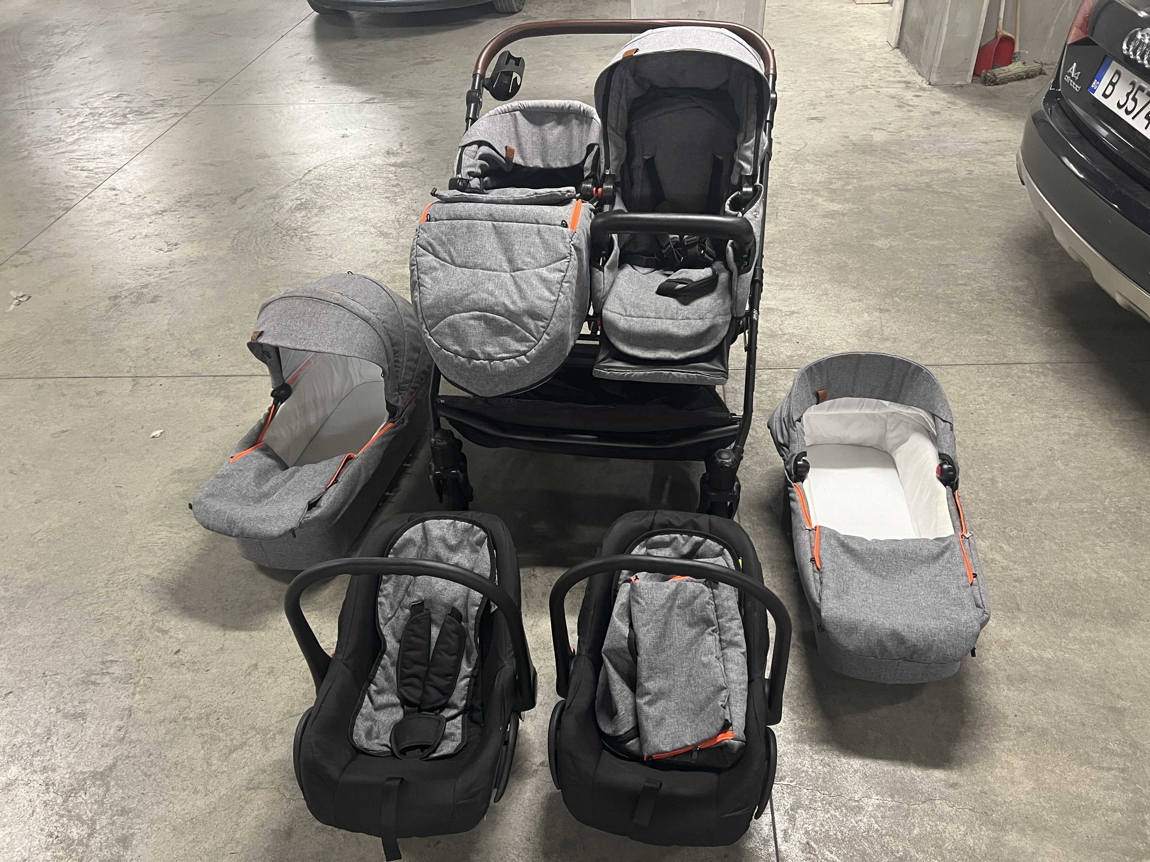 Комбинирана количка за близнаци 3в1 Dorjan - Quick Twin, светлосива