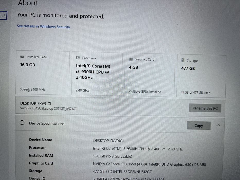 Ноутбук Asus A571G Core i5 9pok Gtx1650 /16gb