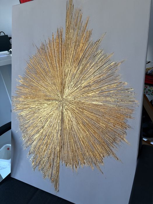 Tablou metalizat lucrat manual in culori acrilice, in relief