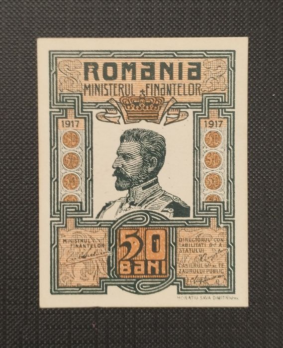 ROMÂNIA 50 BANI 1917-Regele Ferdinand -unc