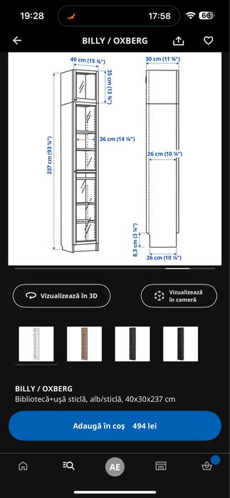 Biblioteca cu usa de sticla Ikea Billy ( 40x30x237 cm)