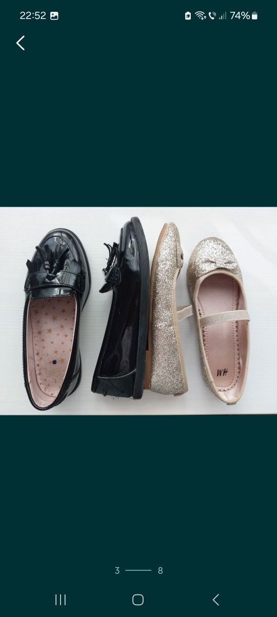 Pantofi negri piele Next 33, aurii H&M 33