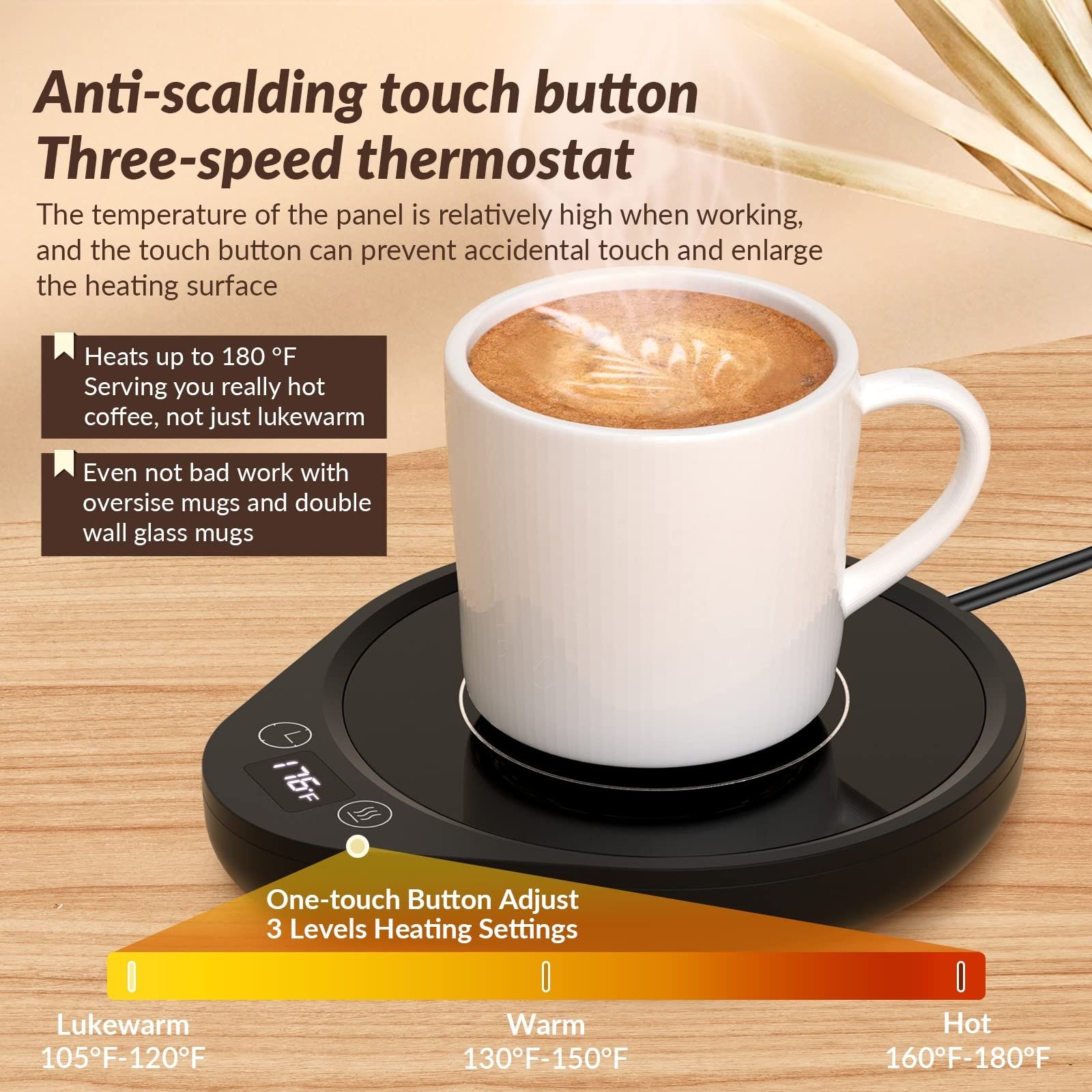 Нагревател за чаши за кафе чай за бюро с 3 настройки на температурата