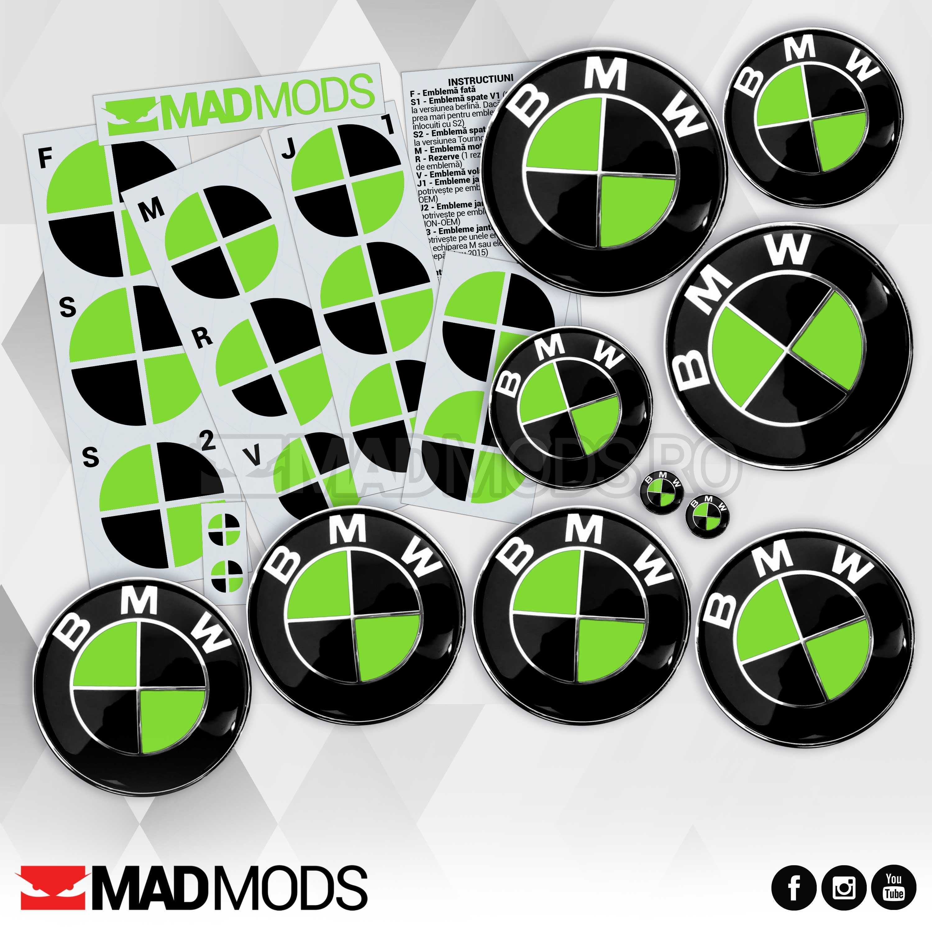 Set Stickere Embleme Negru cu Verde BMW Seria 1 2 3 4 5 6 7 8 X i M