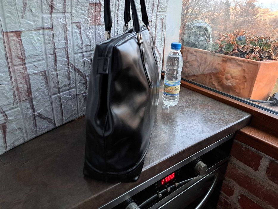 дамска чанта Chris Lancelot ,черна кожена чанта-естествена кожа