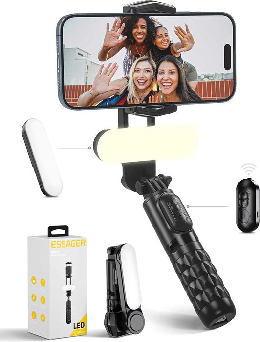 ESSAGER Gimbal трипод с подвижна запълваща светлина за iPhone ,Android