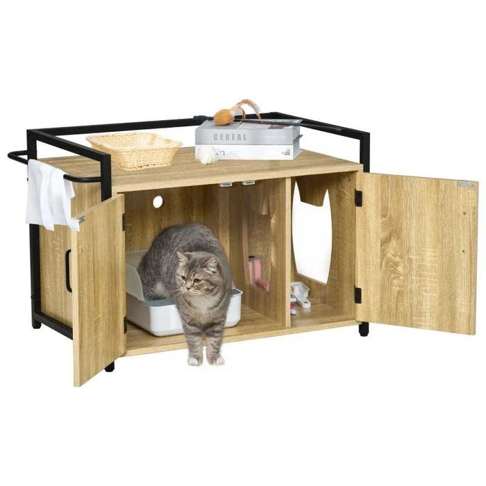 PawHut Шкаф за котки за котешка тоалетна, странична маса