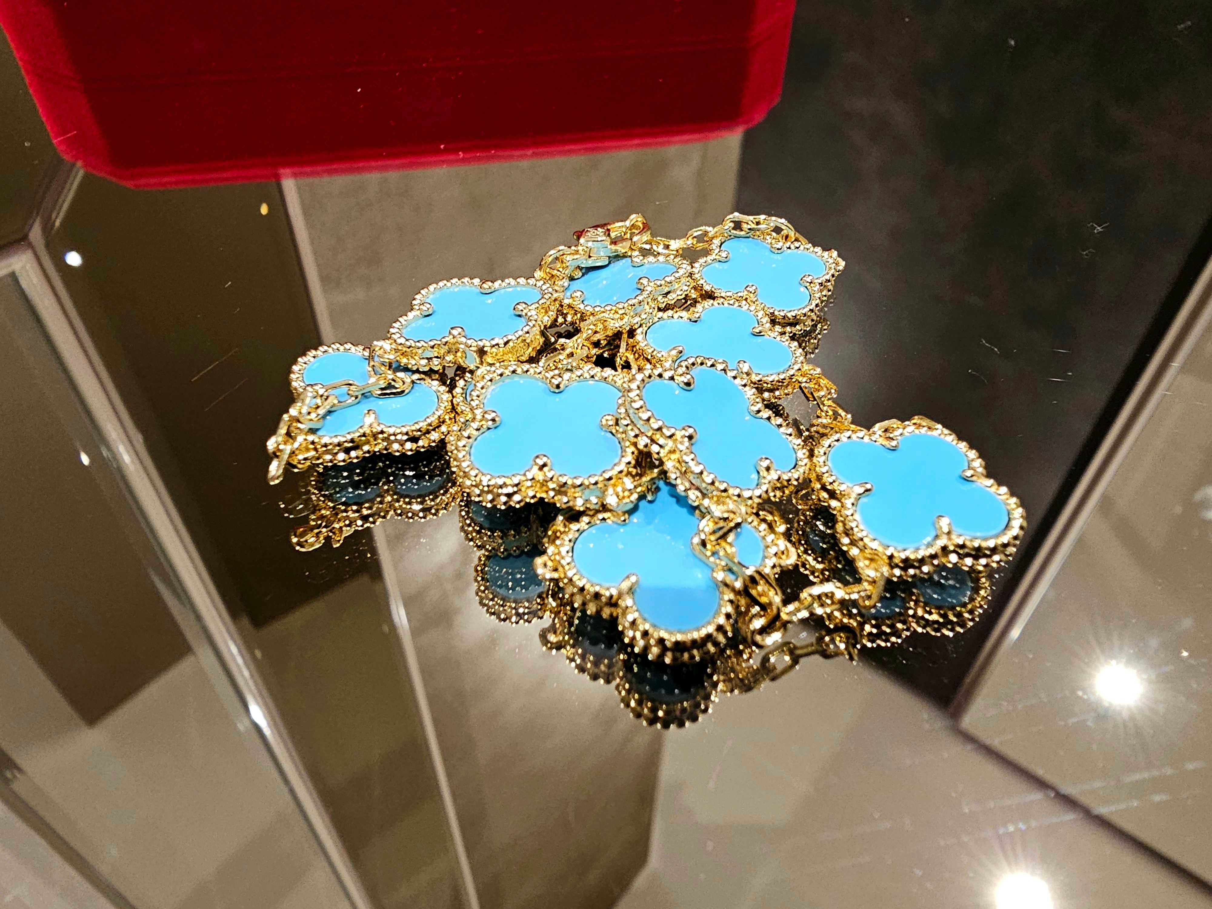 Van Cleef & Arpels VCA Gold Turquoise 10 Motifs Alhambra Дамско Колие