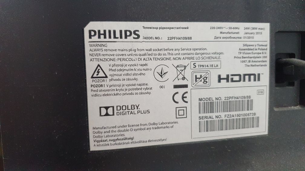 Televizor LED Philips, 56 cm, 22PFH4109, Full HD, Clasa A