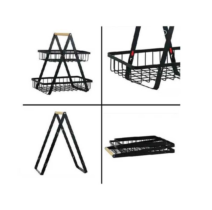 Метален рафт Mercado Trade, Универсален, 2 нива, Дървена дръжка, Черен