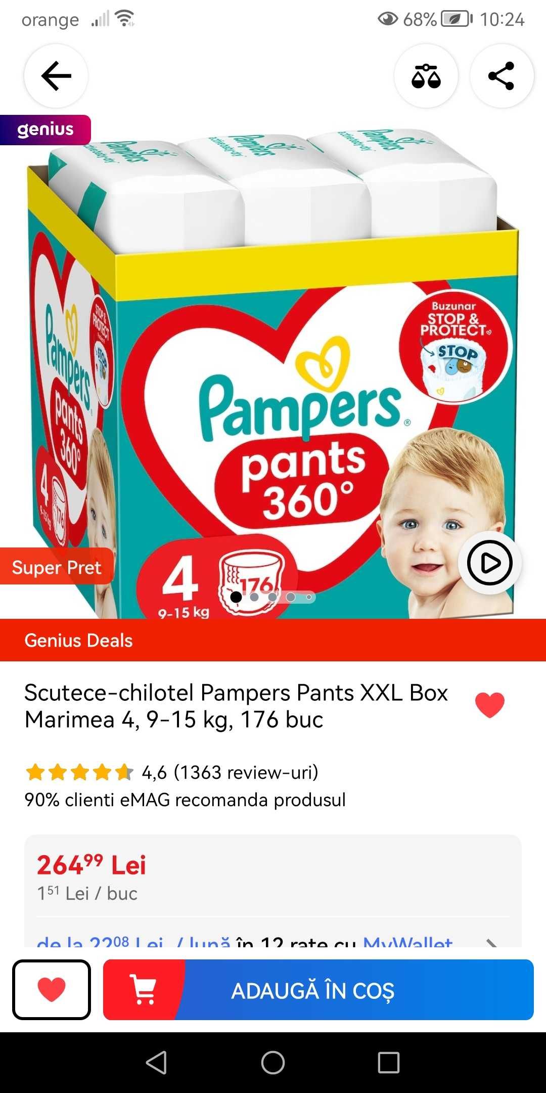 Pampers pants/chilotei 4 - 176 buc