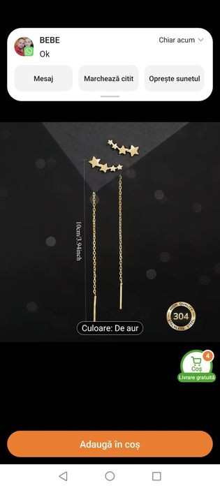 Cercei damă cu placare aurie două perechi diferite