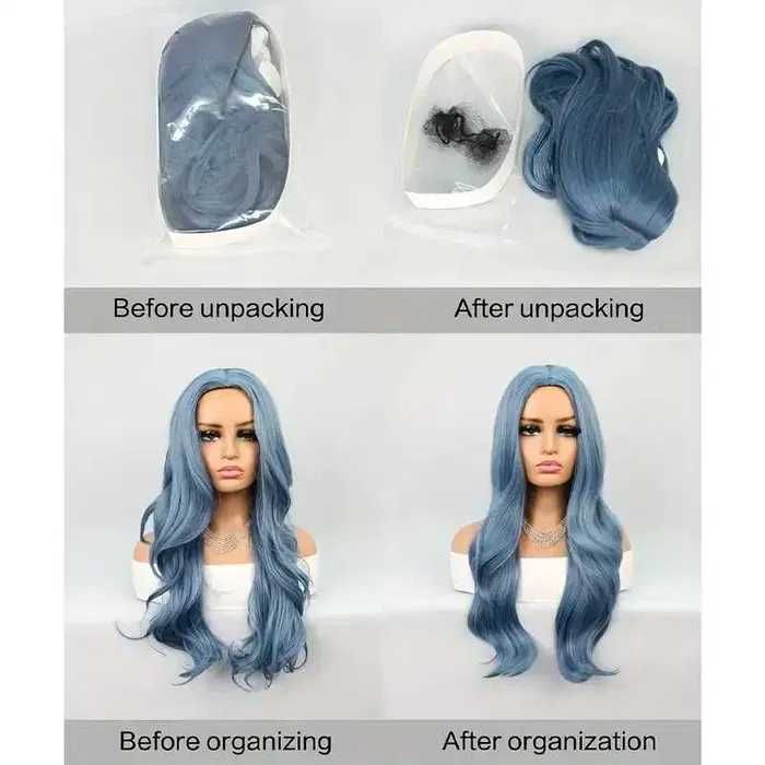 Синя чуплива перука на път