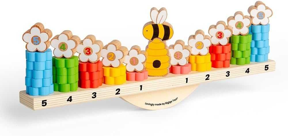 Bigjigs Toys Bee (44 бр.) - дървени игри за подреждане и балансиране