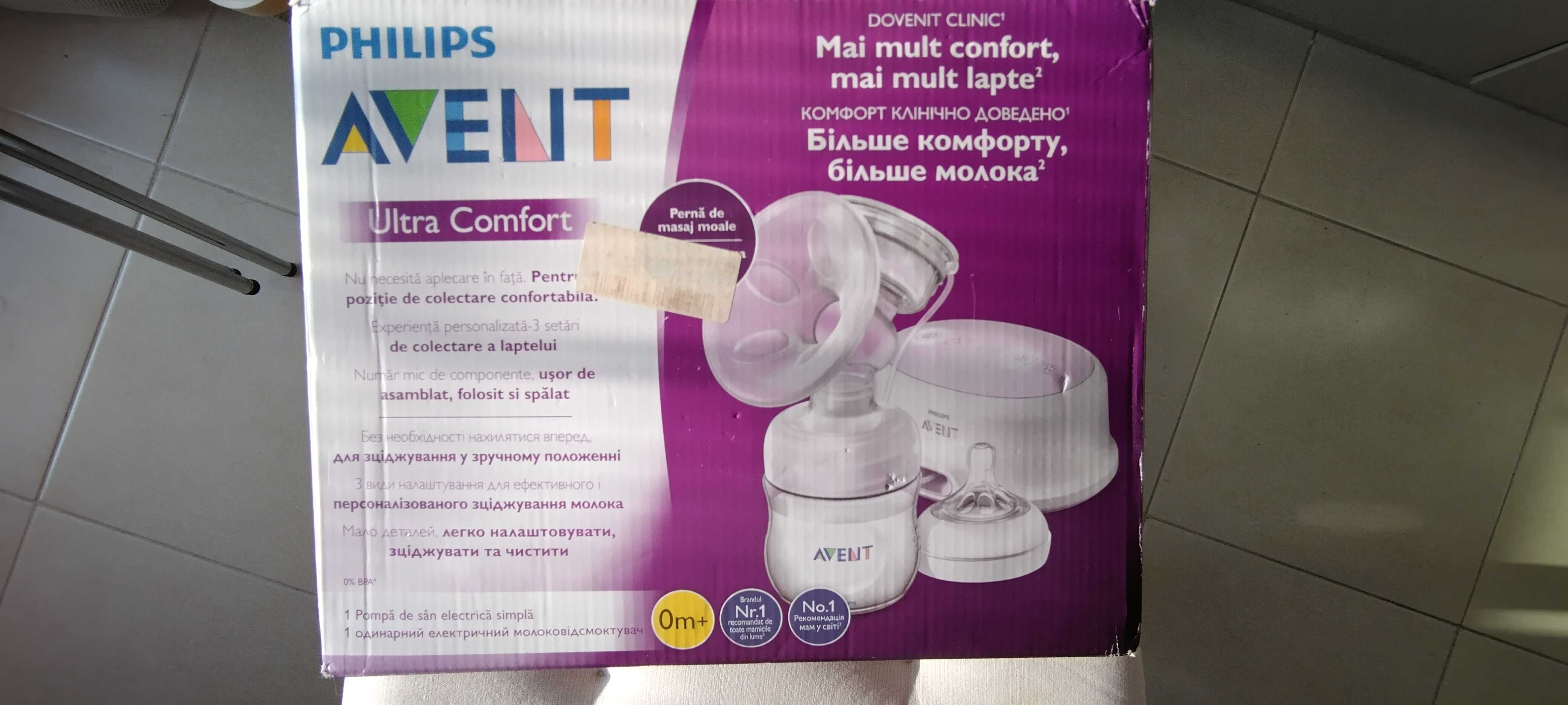 Pompa electrica de san Philips Avent Ultra Comfort+biberon pentru hran