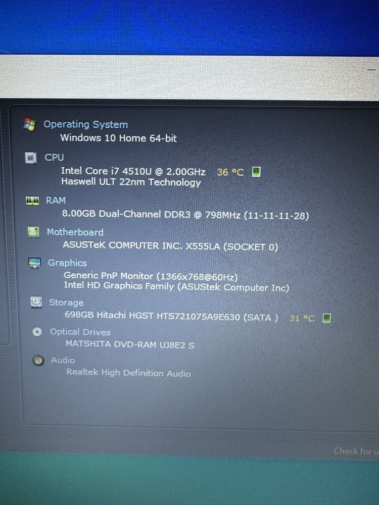 Slim Asus X555L‐Intel core i7 4510u 3.1GHz -8GB -SSHD 750GB,windows 10