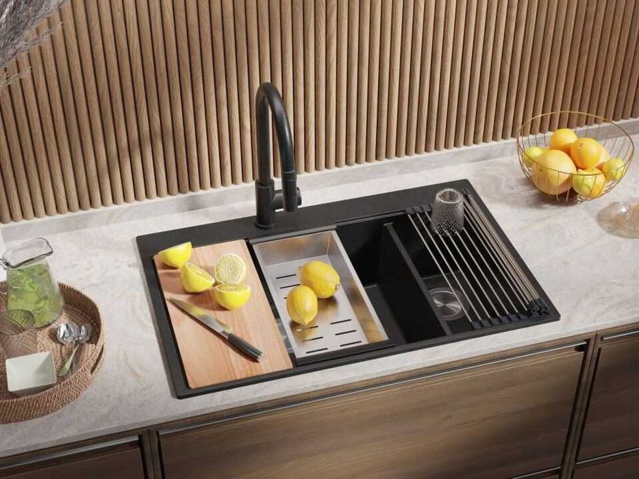 Графит кухненска гранитна мивка Осло 80 Duo Top 780x500 мм