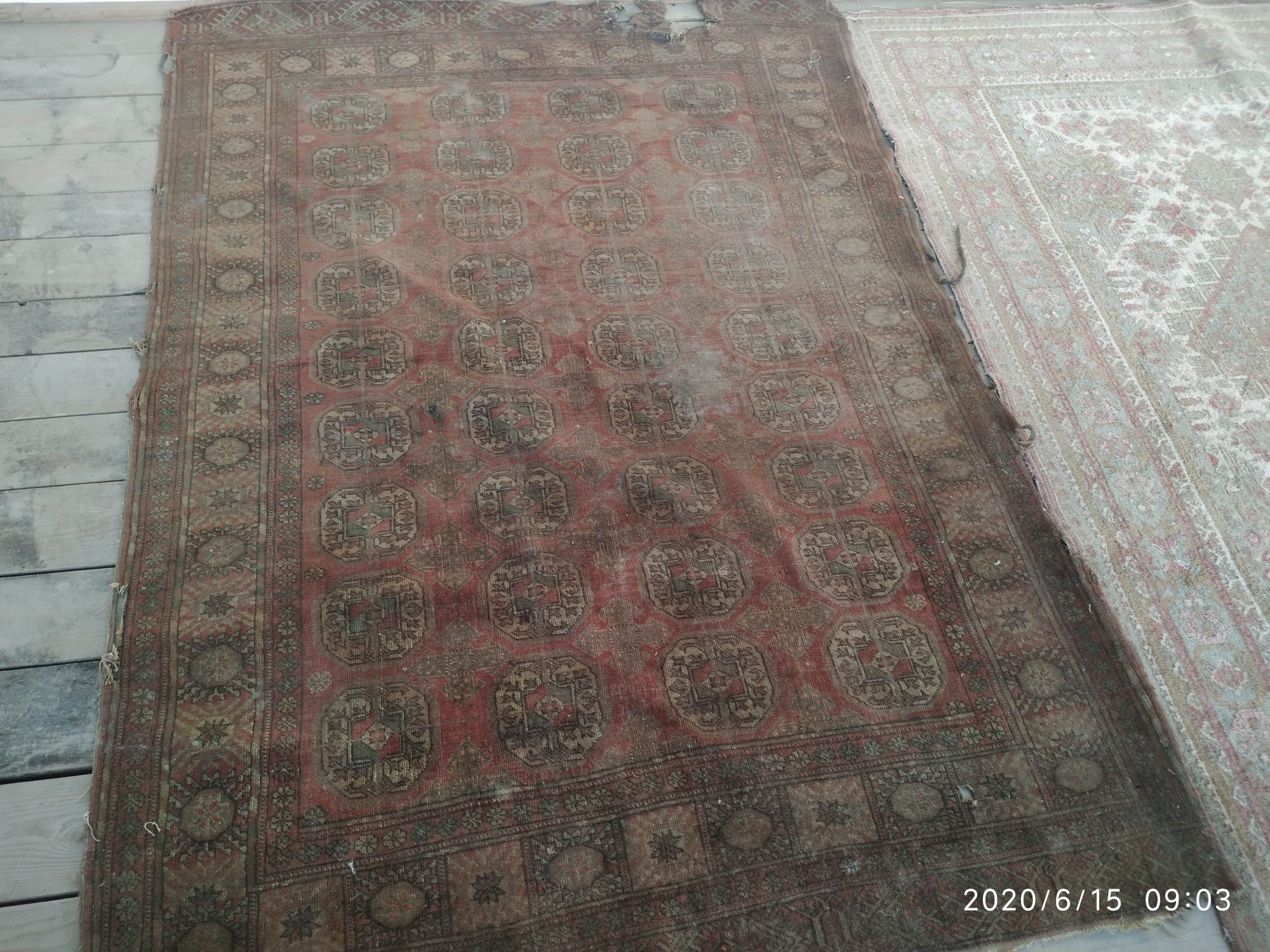 Антиквариат 100летный туркменский ковёр из чистого шерста,  рукоделие