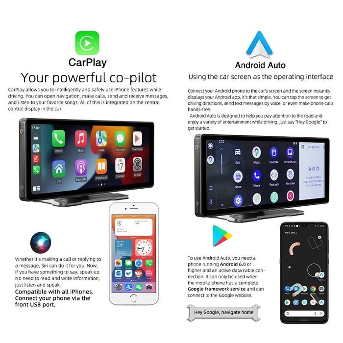 Безжичен екран за Carplay, 10,26-инчов IPS FHD сензорен екран, камера