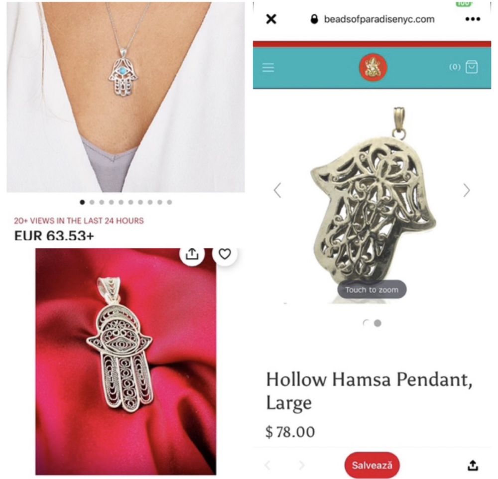 Pandantiv/medalion argint vechi - mana lui Fatima (Hamsa)