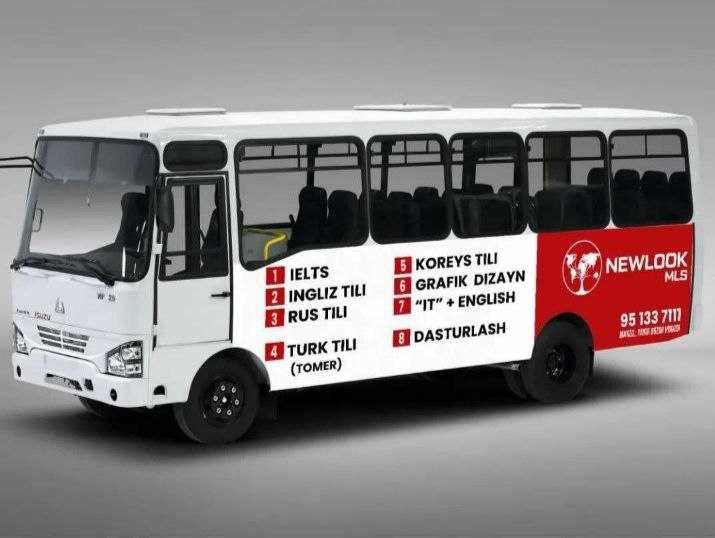 Samarqandda avtobuslarda reklama Реклама на автобусах в Самарканде