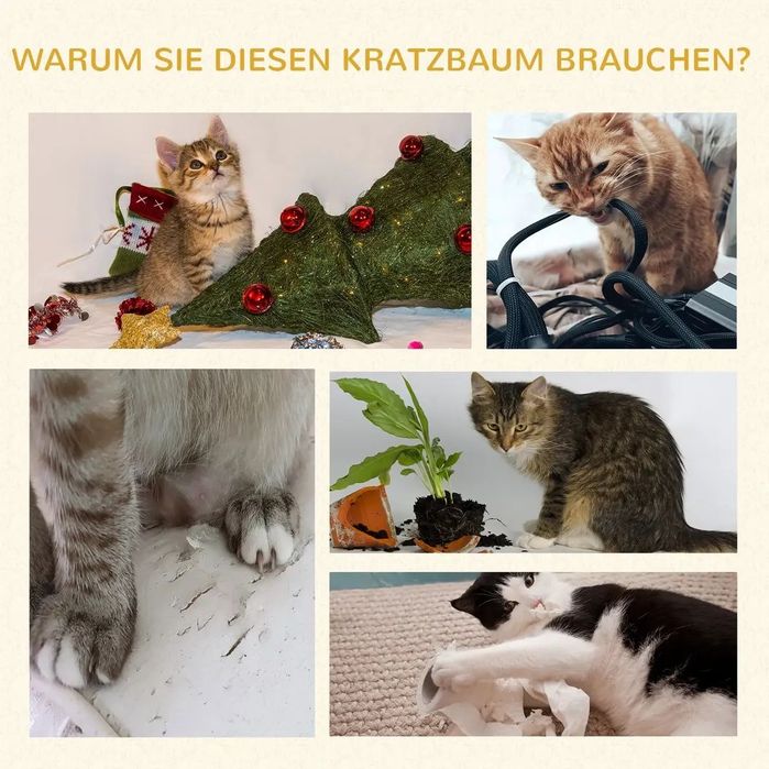 PawHut Дърво за котки, Две платформи, Шезлонг, Топка за игра