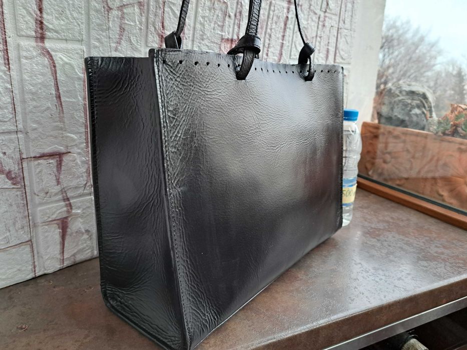 дамска чанта ZARA,черна кожена чанта,зара-естесвена кожа