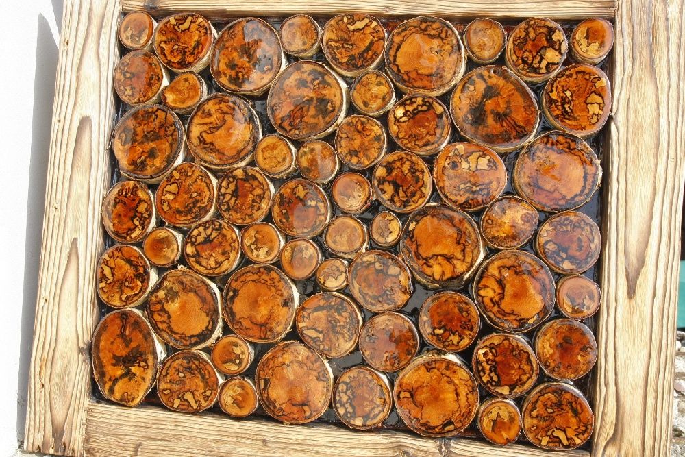 АРТ пано за стена - дърво шайби рамка декорация дървено пано екзотика