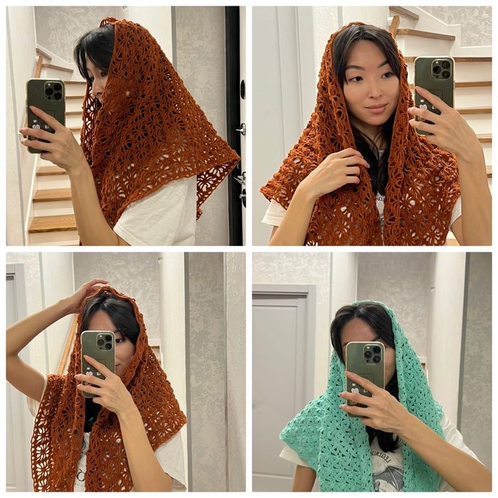 Шапка капор,шаль ручная работа