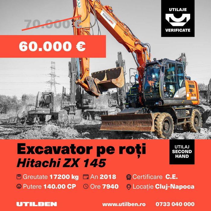 Excavator pe roti Hitachi ZX 145 SH - STOC UTILBEN