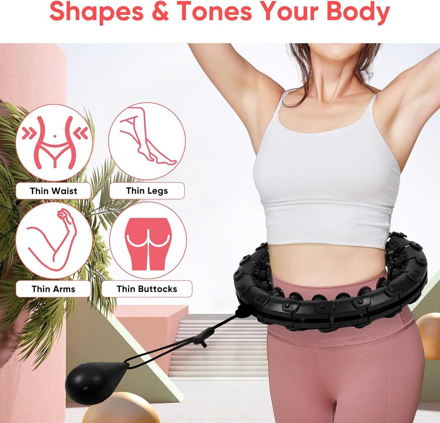 Cerc de antrenament gimnastica hula hoop cu greutate 24 segmente negru