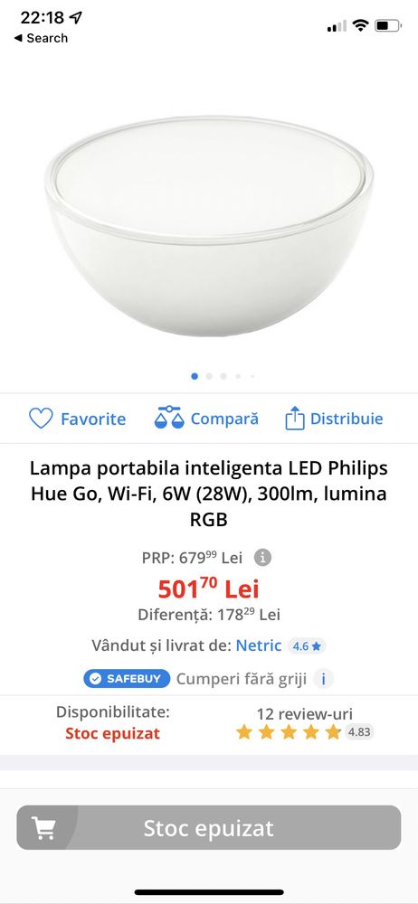 Lampa portabila Led Philips Hue Go