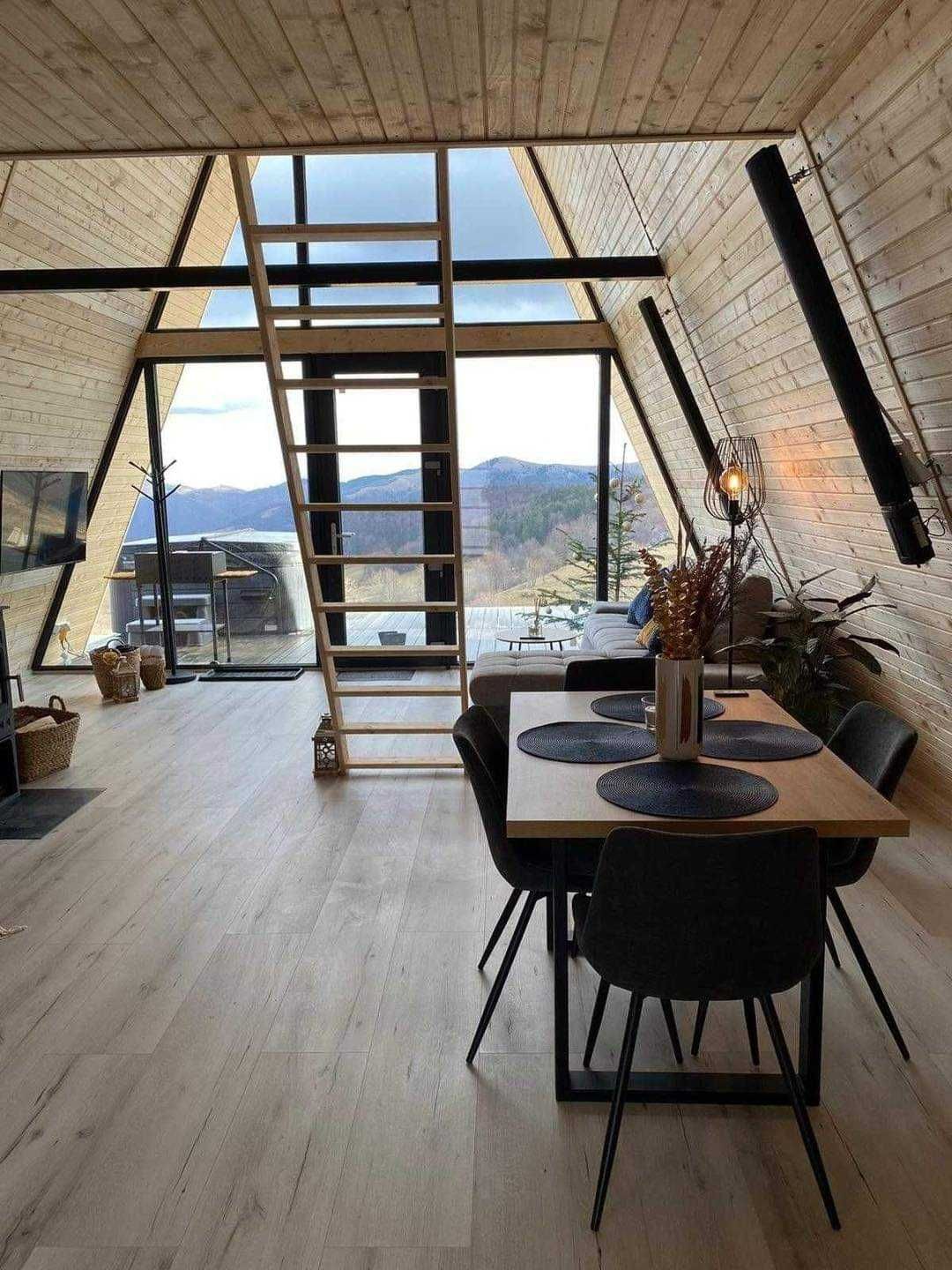 Cabana stil A-Frame si case din structura de lemn