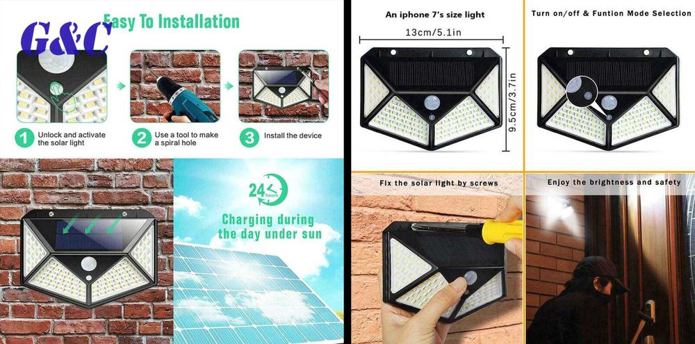 Lampa solara + senzor de miscare, 3 moduri iluminare. Noua!