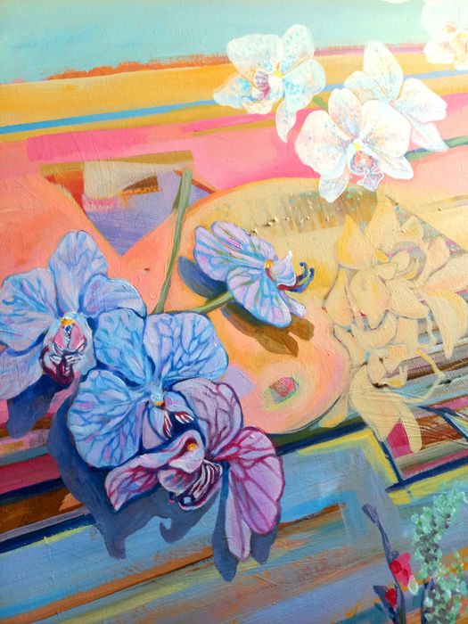 Абстрактна картина с акрил - Диви орхидеи
