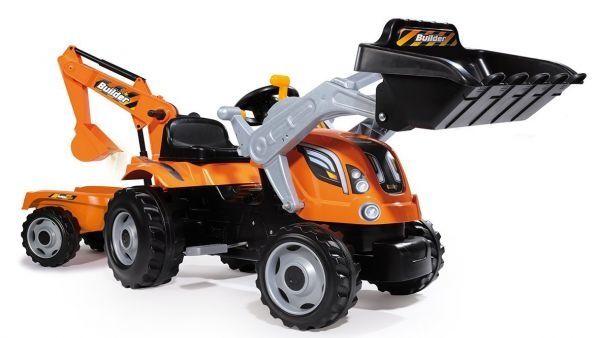 Трактор педальный строительный с двумя ковшами и прицепом Smoby 710110