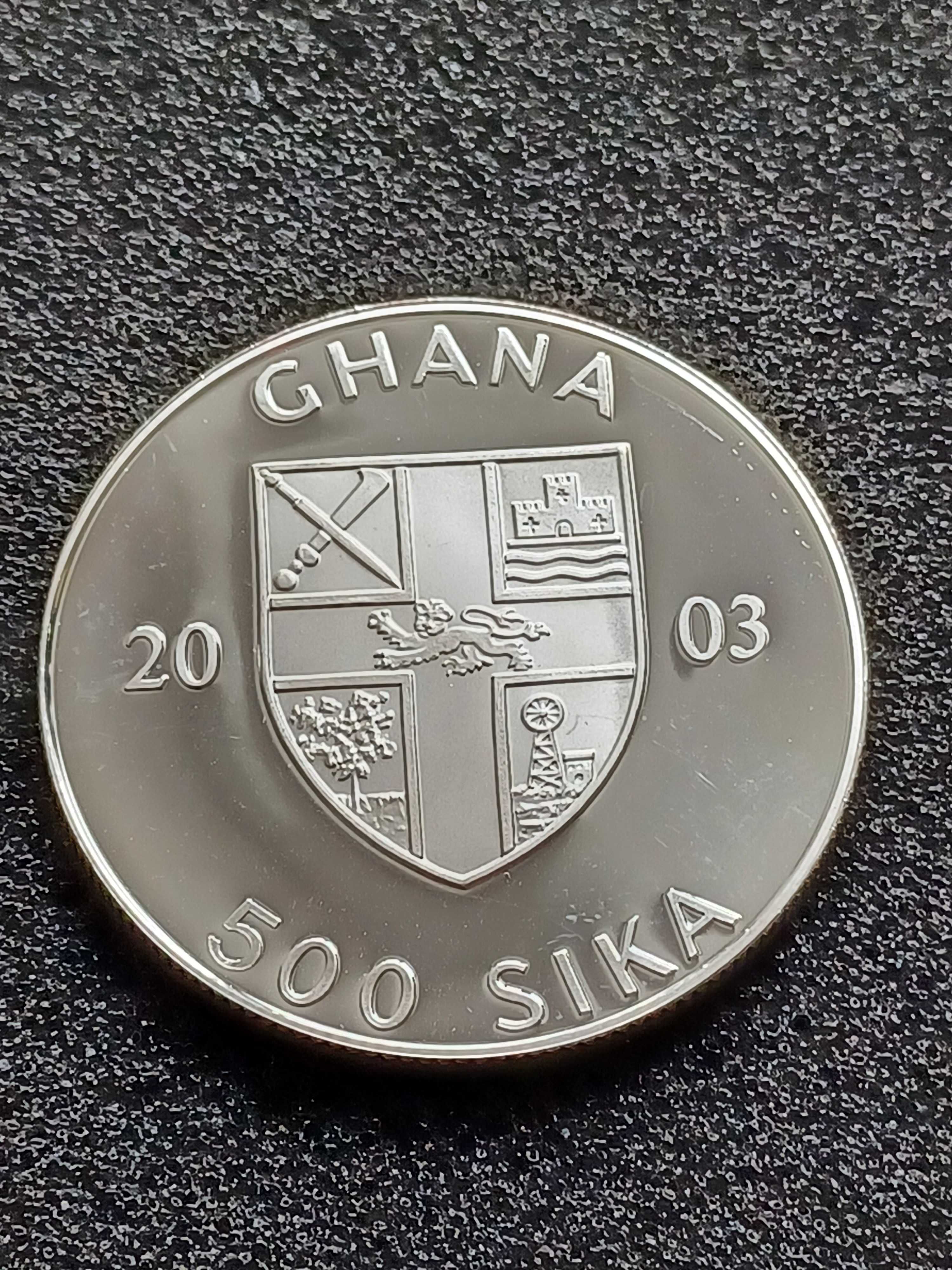 moneda originala argint Ghana 500 sika 2003 necirculata