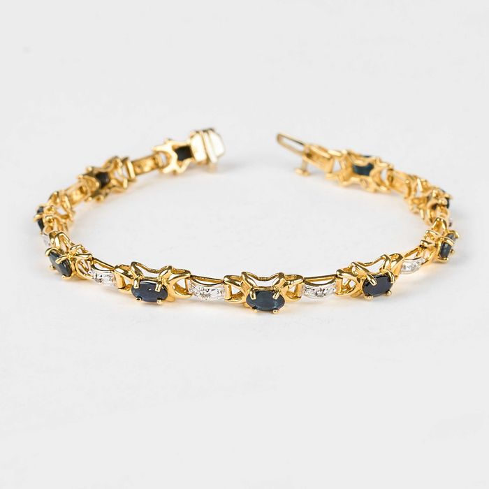 Bratara Din Aur De 14K Cu Safire Naturale Si Diamante-Cu Certificat