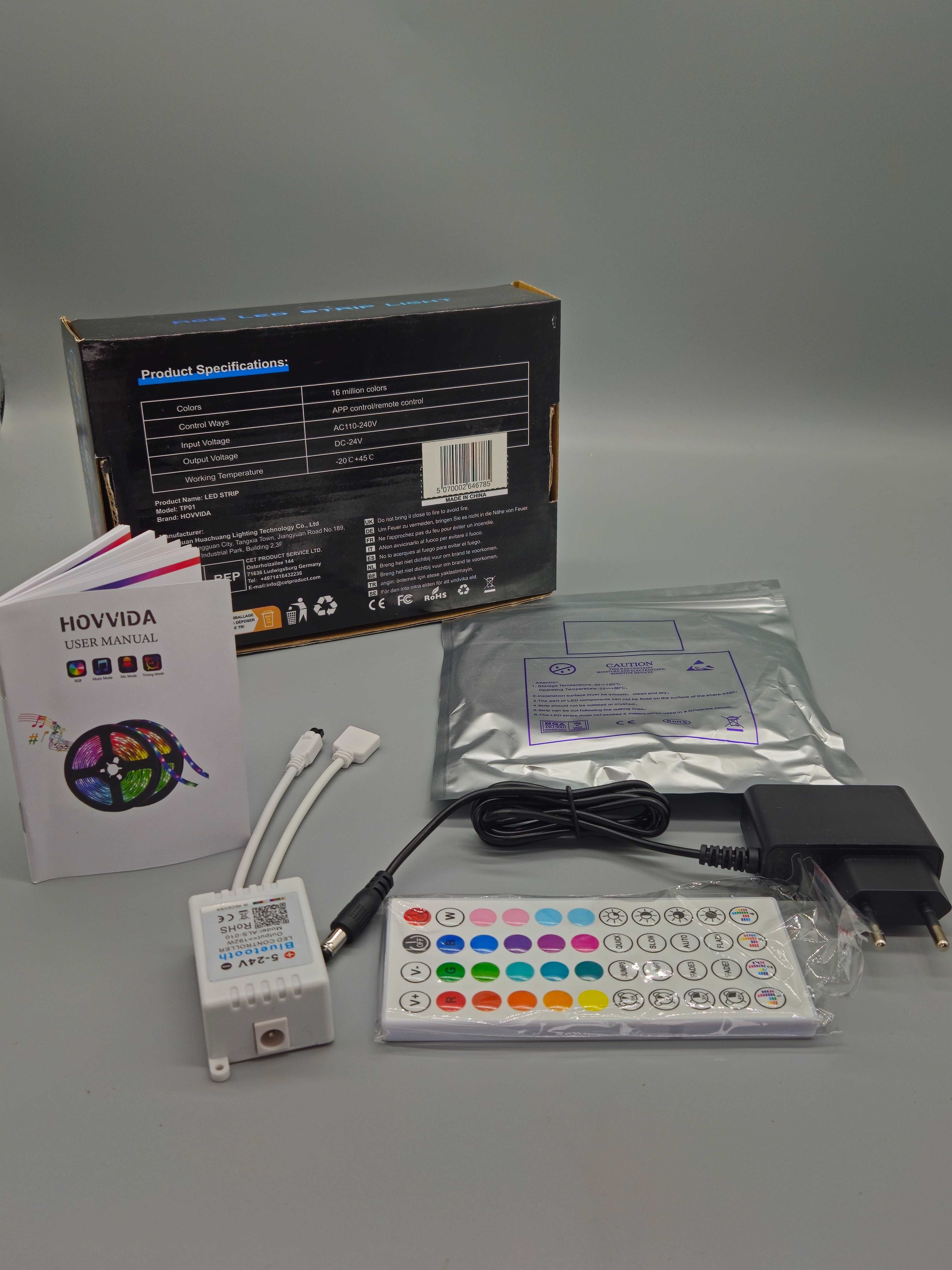 RGB LED лента HOVVIDA – 5 м, дистанционно + управление през приложение