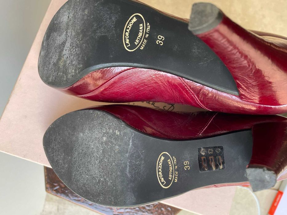 Botine rosii cu toc din piele Patrizia Rigotti