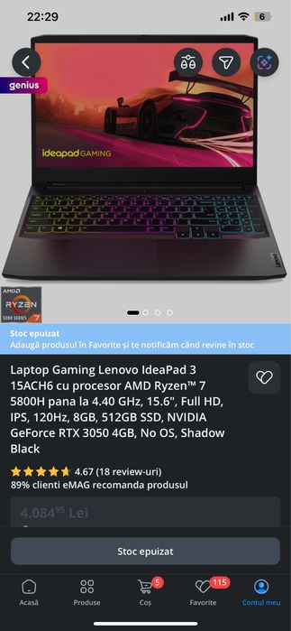 Vând laptop ideapadGAMING