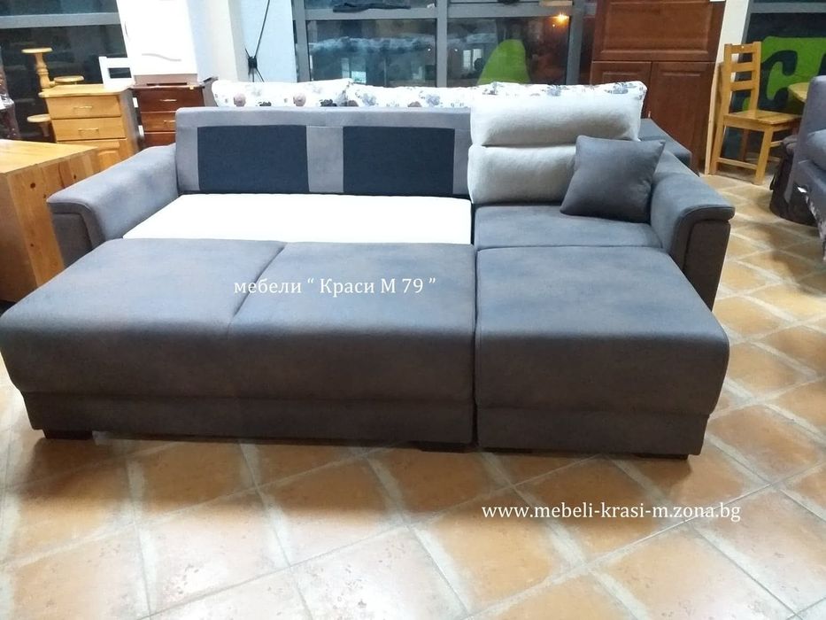 Ъглов диван Гала с подлакътници, ракла за багаж, функция сън.