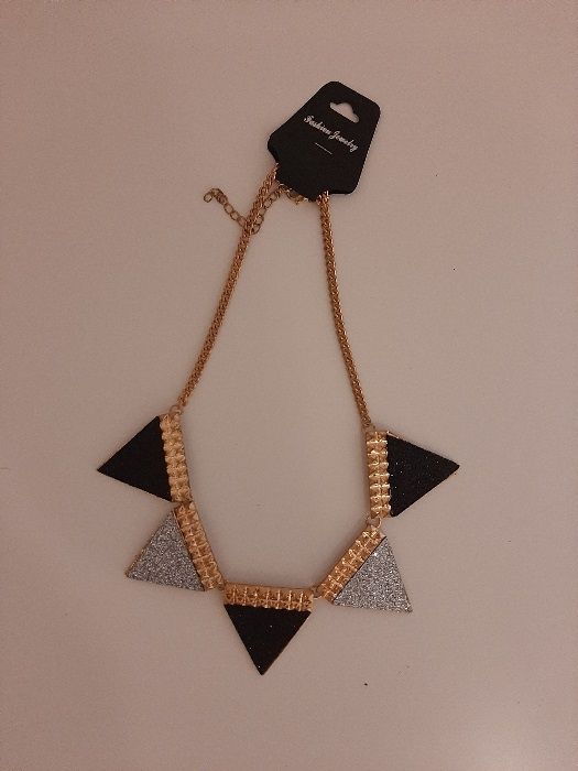 Colier fantezie triunghiuri lant fashion gablonturi bijuterii metalic