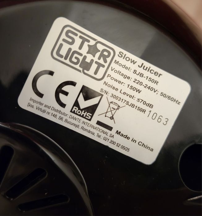 Storcator de fructe si legume cu melc Star-Light SJB-150R