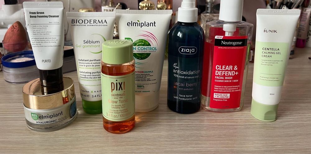 Produse skincare Purito, Pixi, Elmiplant, Bioderma sebium, Neutrogena