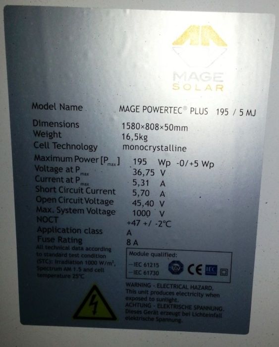 Panouri Fotovoltaice MAGE Solar 190W