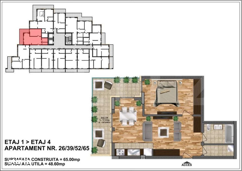 Apartament de vanzare, bloc nou, zona Aurel Vlaicu 48,60 mp+ terasa 13