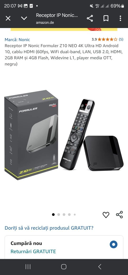 Receptor IP Nonic Formuler Z10 NEO 4K Ultra HD Android 10, cablu HDMI