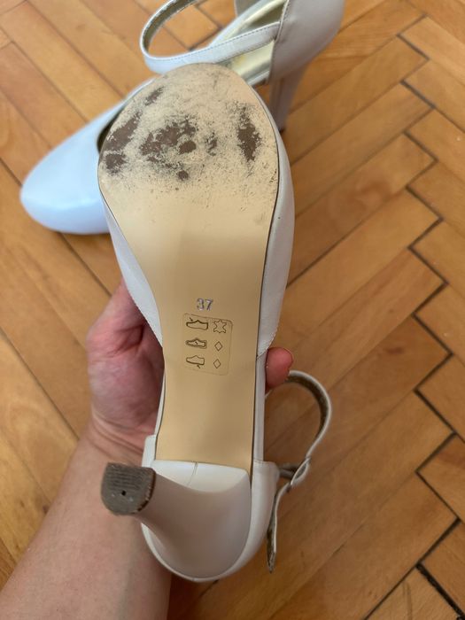 Pantofi cu toc si bareta, alb sidef, mireasa