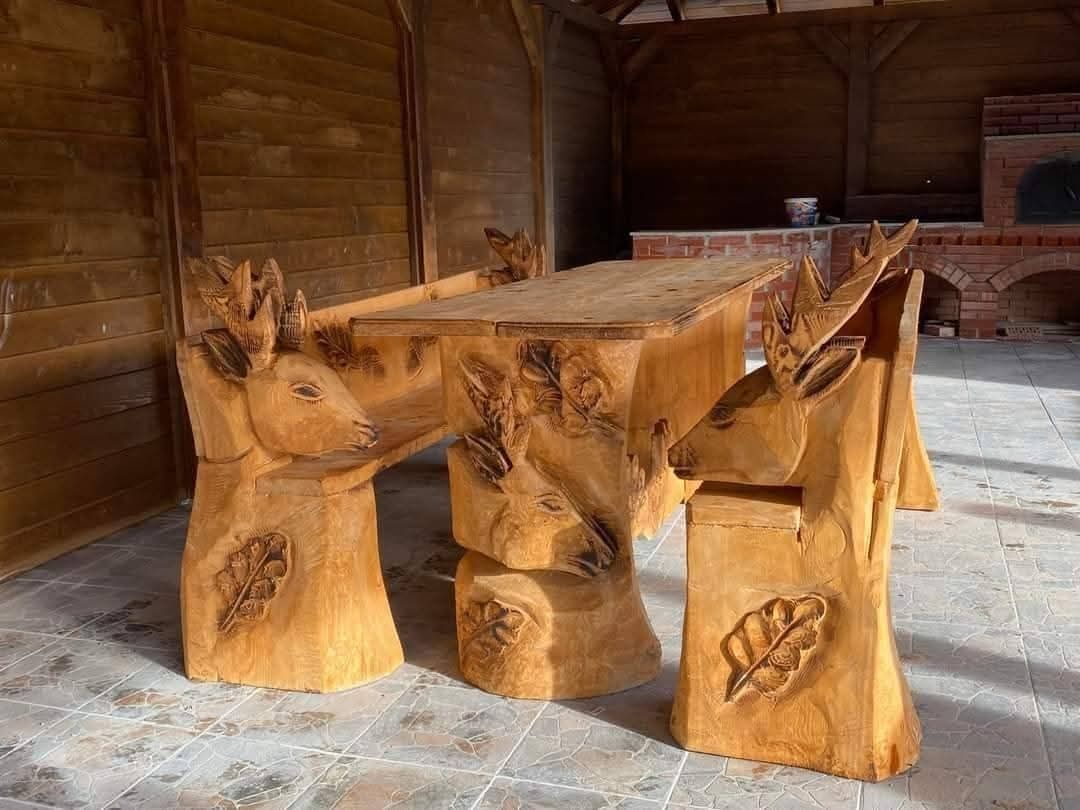 Masa, banca din lemn masiv - Unicat - Mobilier gradina